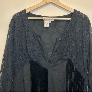 Vintage Whimsigoth Maxi Dress Velveteen Lace Sleeve Renaissance medium